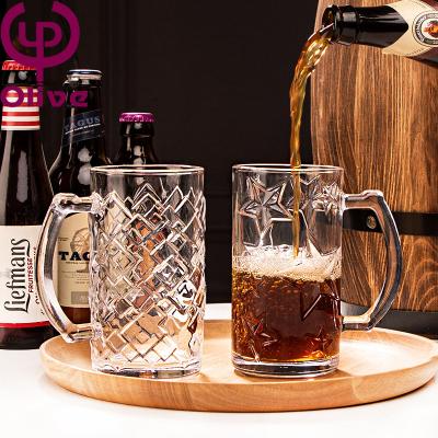 China Viable Large Capacity Thickened Glass Beer Mug Handle Transparent Mug for sale