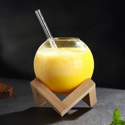 China Moon Shape Amazon Hot Sale Creative Round Globe Moon Glass Cocktail Glasses With Wooden Stand for sale