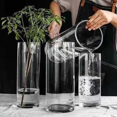 China Nordic Wholesale Large Size Floor Standing Decoration Living Room Cylinder Art Clear Glass Vase for sale