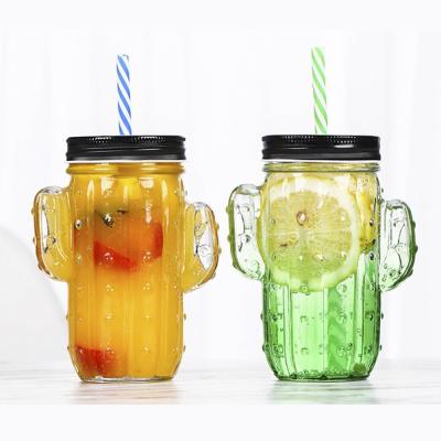 China Factory Wholesale OEM Beverage Water Alcohol Beverage Drinking ES76 Cactus Mason Jar Bulk Glass Mug 16 Ounce for sale