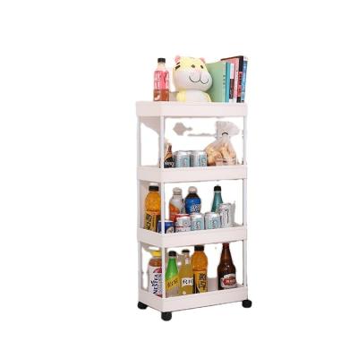 China Plastic Home Storage Shelves Rack 4 Tier Plastic Home Kitchen Rolling Storage Cart Multifunctional for sale