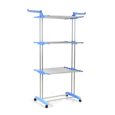 China Behind Doors/On Walls Indoor And Outdoor Foldable Clothes Drying Rack 3 Tier With Wheels And Extra Hooks for sale