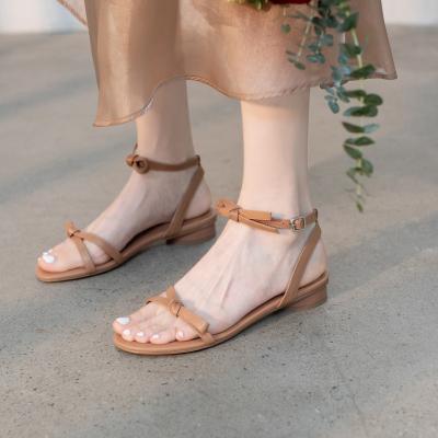 China Fashion trend 2022 summer leather sandals shoes for ladies women flat sandals for sale