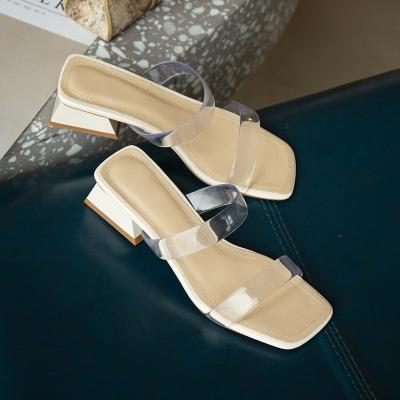 China 2022 Fashion Trend New Low Heel PVC Sandals Square Slippers Leather Trim Sandals For Women for sale