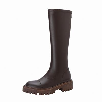 China Winter Black Women's Deodorization Brown Boots High Heels Over The Knee Women's Slip-on Boots With Hand Sewn Decorations for sale