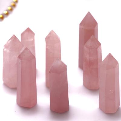 China China Wholesale Natural Rose Crystal Quartz Powder Single Pointed Stone Row Rose Crystal Wand for sale