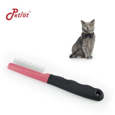 China 27 Pin Uneven Length Long Handle Dog Grooming Brush Viable Pets Rake Open Knot Comb for sale