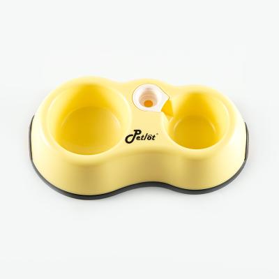 China Automatic Pet Feeding Double Bowl Plastic Double Bowl Anti Slip Automatic Refills Water for sale