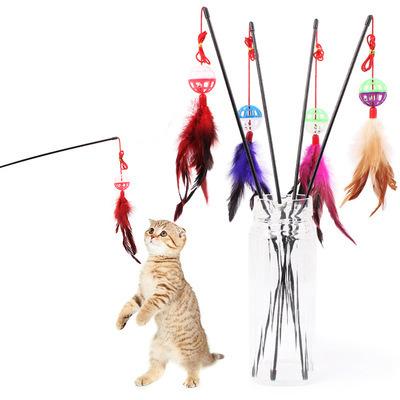 China Wholesale Viable Stick Cat Bell Toy Interactive Teasing Cat Pet Plastic Feather Funny for sale