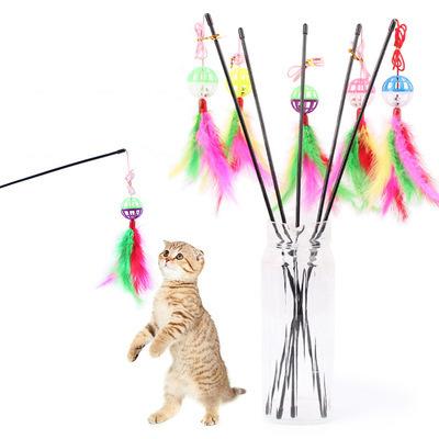 China Factory Sale Viable Stick Pet Pole Toy Funny Feather Teasing Plastic Cat Toy for sale