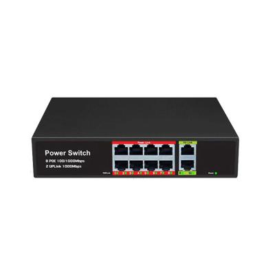 China LACP 8 Poe Port + 2 Uplink Poe Switch 48v Extra 150meter 120w Large Power Ieee802.3af/at Poe Standard Network Switch for sale