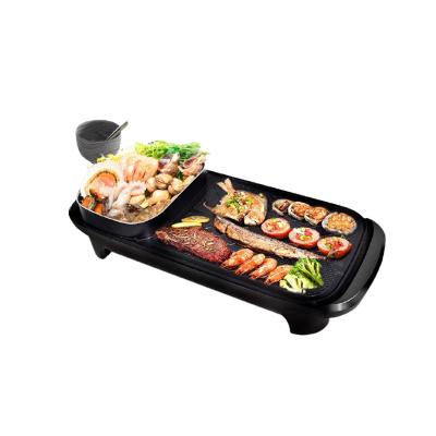 China Family BBQ factory 1300w hot sale household barbecue smokeless grill with electric hot pot grill for sale