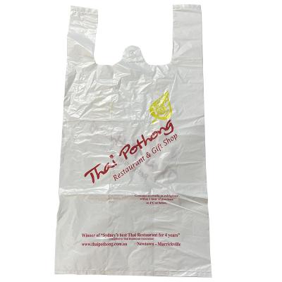 China Recyclable High Quality Transparent T-shirt Bag Plastic Vest Pouch Shopping Disposable Carrier Bag For Vegetable for sale