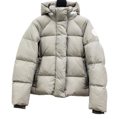 China Canada style waterproof high quality 90/10 white goose duck down real women's down jacket with CORDURA greige fabric and zipper 11-3 for sale