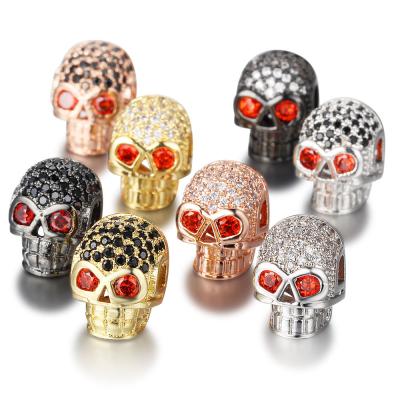 China Copper+Zircon VEROMCA Copper Micro Pave Black Skull Head Beads Zircon DIY Bead Jewelry for sale