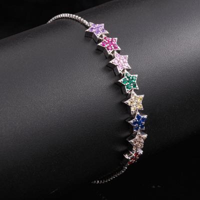 China VEROMCA CLASSICS Colorful Women's Adjustable Bracelet Gold Plated Stars Color Rhinestone Drawable Bracelet for sale