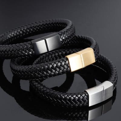 China VEROMCA Jewelry Rope Bracelet Stainless Steel Woven Leather Bracelet Men's CLASSIC Leather Bracelet for sale