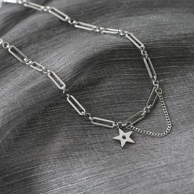 China VEROMCA Five Star Women's Short Chain Necklace CLASSIC Silver Titanium Steel Star Tassel Necklace for sale