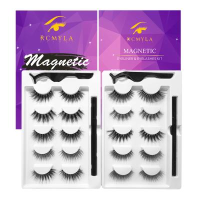 China 5 Pairs Lightweight And Flexible Free Shipping Magnetic Mink Lashes Kit Lashes Set With Tweezers Magnet Eyeliner Lashes Set for sale