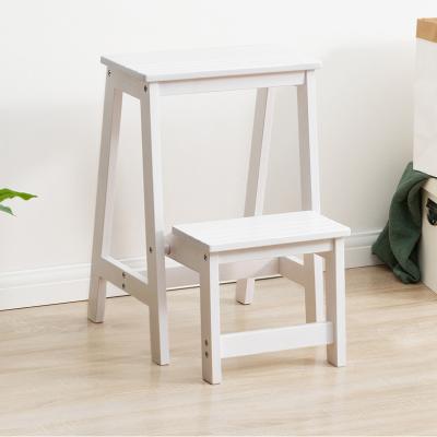 China Household Folding Ladder Shelf Foldable Solid Wood Wooden Shoe Changing Seat Slip-resistant Stool 2 Climbing Steps for sale