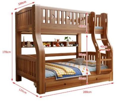 China Walnut Minimalist Kids Bed Contracted and Strong Bunk Bed with Drawer and Shelf Moon Flower Wood Furniture for sale