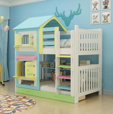 China Minimalist Colorful Multifunctional Kids Bed Castle Bunk Bed With Wooden Ladder Furniture for sale