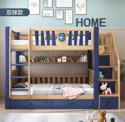 China Modern Hired Boys Kids Bed Bunk Bed With Drawer And Ladder Solid Wood Furniture for sale