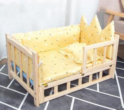 China Breathable Modern Soft Pet Bed Sleep Bed With Mat And Protective Fence Solid Wood Furniture For Cat And Dog for sale