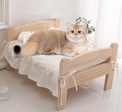 China Breathable Single Pet Bed Sleep Bed With Mat Solid Wood Furniture For Soft Cat And Dog for sale