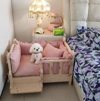 China New Design Breathable Cat And Dog Pet Bed Sleeping Bed With Soft Mat And Ladder Solid Wood Furniture for sale