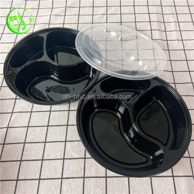 China Recycled Materials Microwavable Disposable Plastic Compartment Round American Bowl PP 3 With Cover for sale