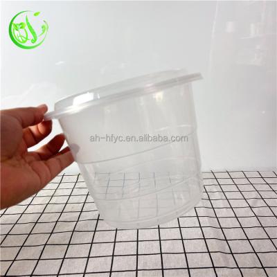 China Recycled Materials 2000ml Food Soup Sauce Bowl Cup Disposable Round Plastic Container With Lid Black And Clear Microwavable for sale