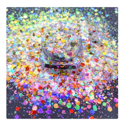 China Wholesale Bulk Glitter Iridescent Mixed Hexagon Craft Handmade Bling Size Gift Decoration With Tumbler Glitter for sale