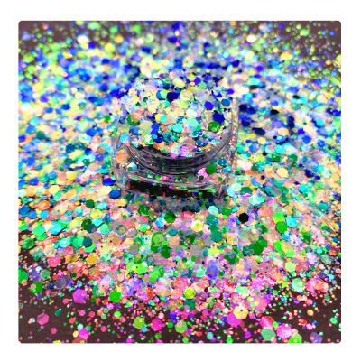 China Iridescent Hexagonal Sequins Mixed Bling Nail Art Glitter Sparkle Sequins Big And Small Bulk Colorful And Mixed Color Wholesale, for sale