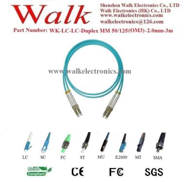 China Fiber Optic Patch Cord/Cable/Braid/Jumper Cable, Duplex LC to LC, Multi Mode OM3 MM WK-LC-LC-Duplex 50/125 (OM3) - 2.0mm-3M for sale