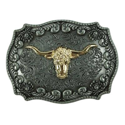 China Western Cowboy Retro Style Belt Buckle 3.8cm Gold Bull Head Buckle for sale