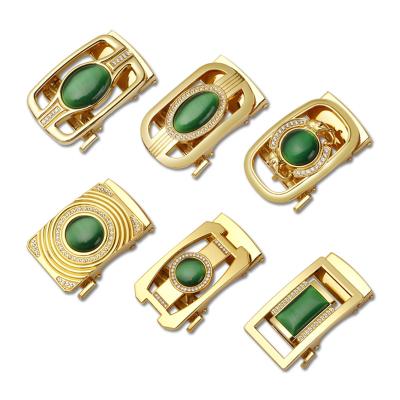 China High Quality Luxury Gold Plating Emerald Rhinestone Automatic Belt Buckle For Men for sale