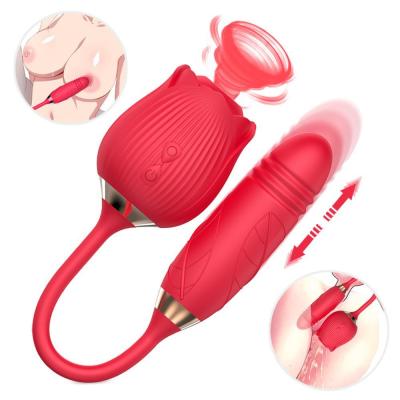 China Rose Shaped Toy With Sucking and Thrusting Fuction Masturbating Adult Clitoral Sucking Toys Rose Vibrator For Woman Massage Women Sex for sale