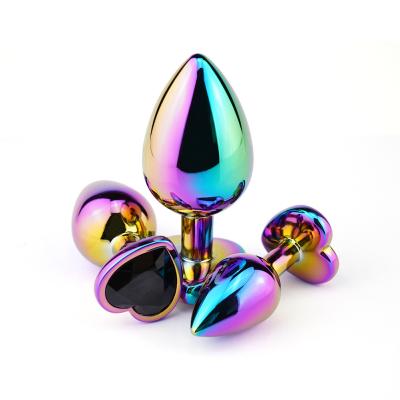 China Aluminum Alloy China Manufacturer Adult Products Women Steel Rainbow Color Heart Base Crystal Metal Anal Butt Ass Plug Anal Toys For Woman for sale