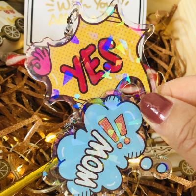 China Souvenirs/Decoration/Promotional Gift Promotional OEM Design Custom Cartoon Anime Glitter Epoxy Transparent Keychain Printing Hologram Clear Charms As Gift for sale