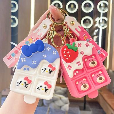 China Bag Car Pendant Accessories High Quality Ice Cream Strawberry Bear Silicone Purse Keychain Decorative Cute Rubber Doll Bag Pendant for sale