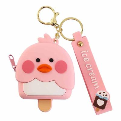 China Bag Car Pendant Accessories 2023 New Cartoon Anime Rubber Little Yellow Duck Purse Keychain Pendant Cute Chicken Storage Coin Wallet Key Chain for sale