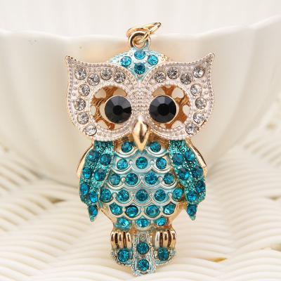 China Bag Car Pendant Accessories Wholesale Creative Diamond Inlaid Hollow Owl Metal Keychain Hot Sale Fashion Decorative Car Keyring Bag Pendant for sale