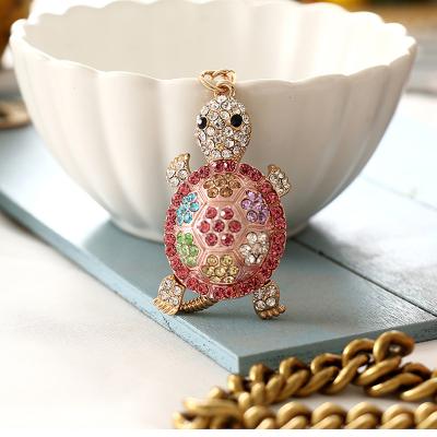 China Bag Car Pendant Accessories Creative Fashion European Colorful Diamond Inlay Hollow Turtle Metal Keychain Cute Cartoon Anime Animal Key Chain For Gift for sale