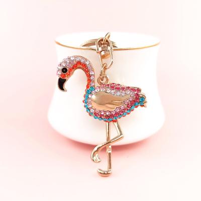 China Bag Car Pendant Accessories Wholesale European And American Colorful Diamond Flamingos Keychain Cute Cartoon Anime Hollow Metal Keychains Pendant for sale