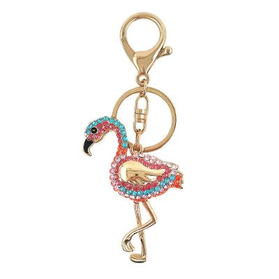 China Bag Car Pendant Accessories High Quality Cartoon Anime Cute Diamond Inlay Flamingos Keychain Colorful Hollow Metal Keychains For Gift for sale