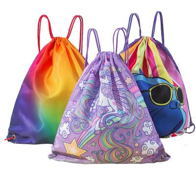 China Customized Hot Selling Polyester Rainbow Drawstring Bag Custom Gift Waterproof Drawstring Bag For Promotion for sale