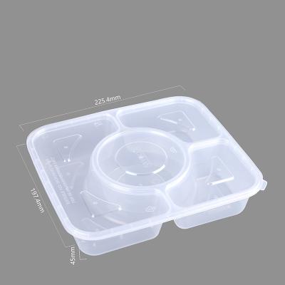 China MY375 Rectangular Leak Proof Microwavable 4-Compartments Take Out Food Container, Multi-Compartment Plastic Box With Lid for sale