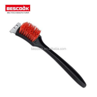 China Viable Hot Sale BBQ Grill BBQ Grill Cleaning Tool Nylon Bristle Brush With Scraper for sale