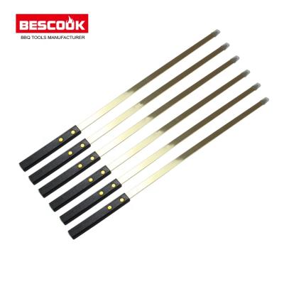 China Easily Cleaned Factory Produce Hot Sales BBQ Skewer New Gold Plated Skewer And Black Wooden Handle for sale